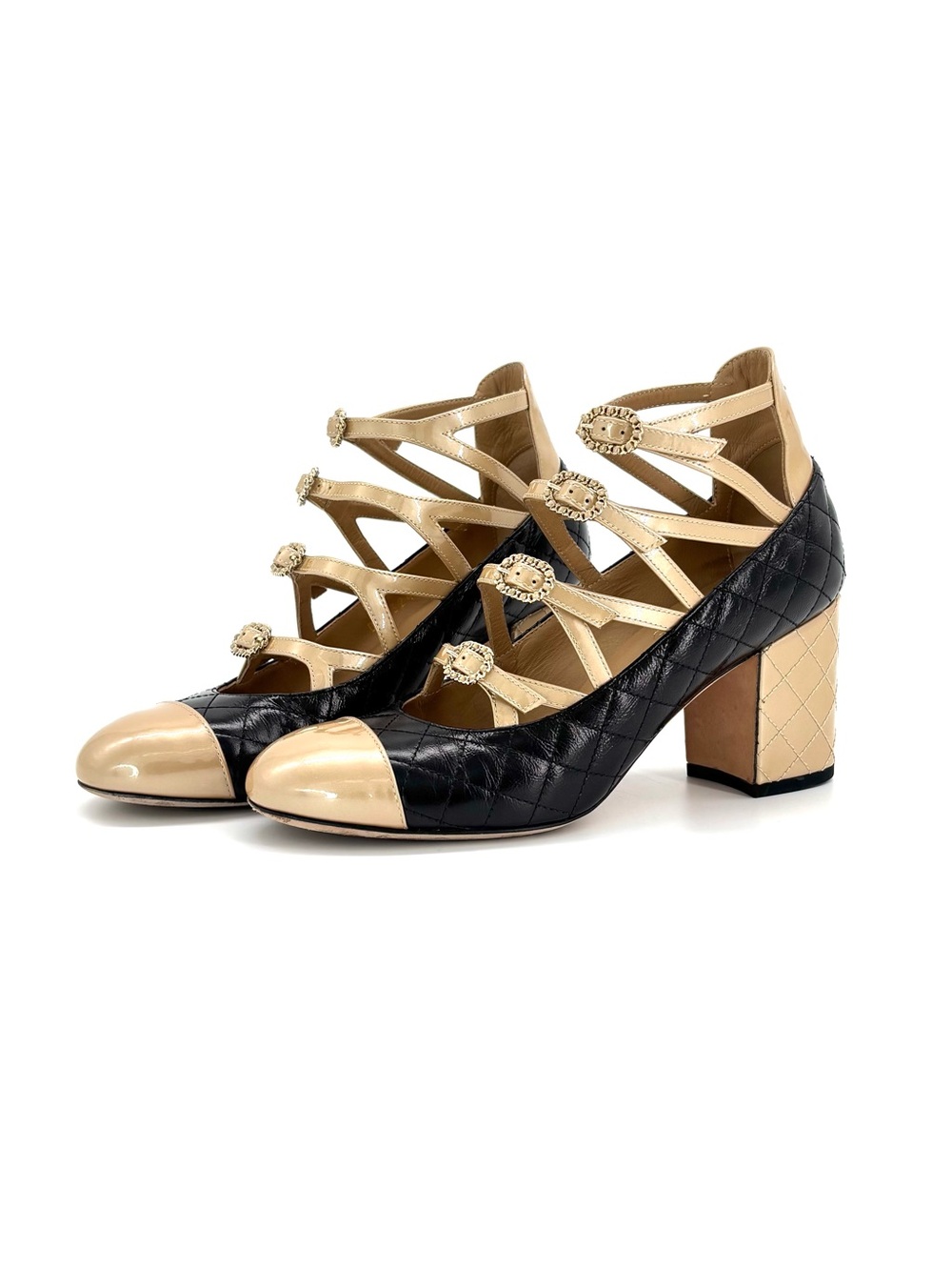 Chanel Quilted CC Logo 2017 Cruise Patent Leather Maryjane Platform Pumps 36.5